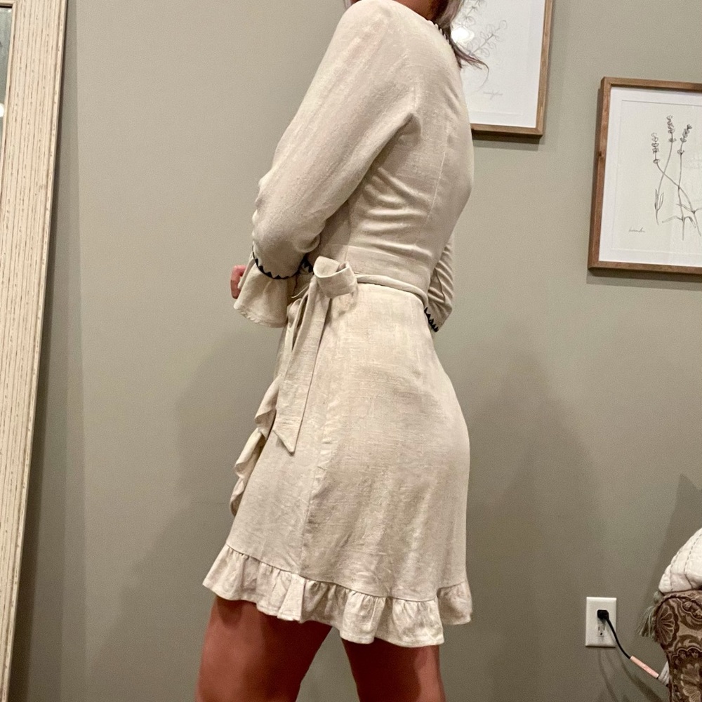 Wrap Dress Quarter Sleeve with Embroidered Detail